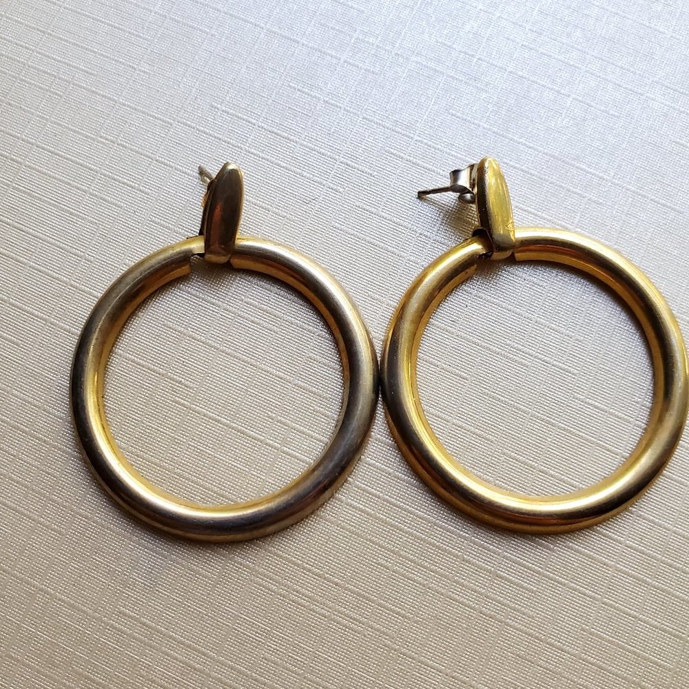 Vintage Golden Pierced Dangle Hoop Earrings